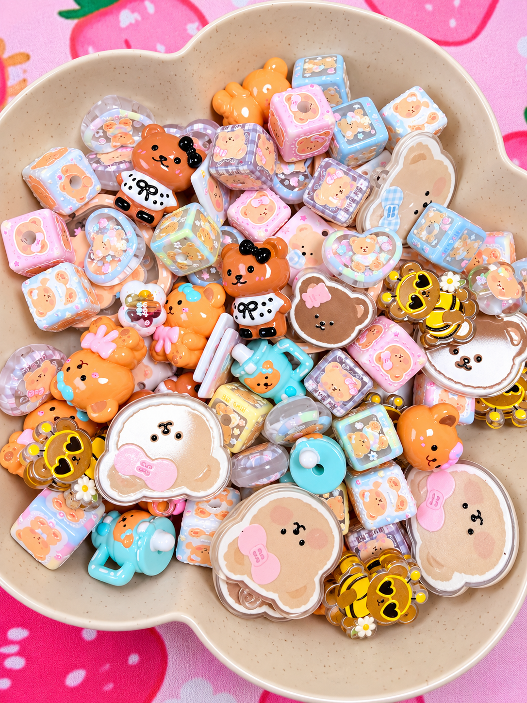 Bear Beads and Pendant Charm Acrylic Mix