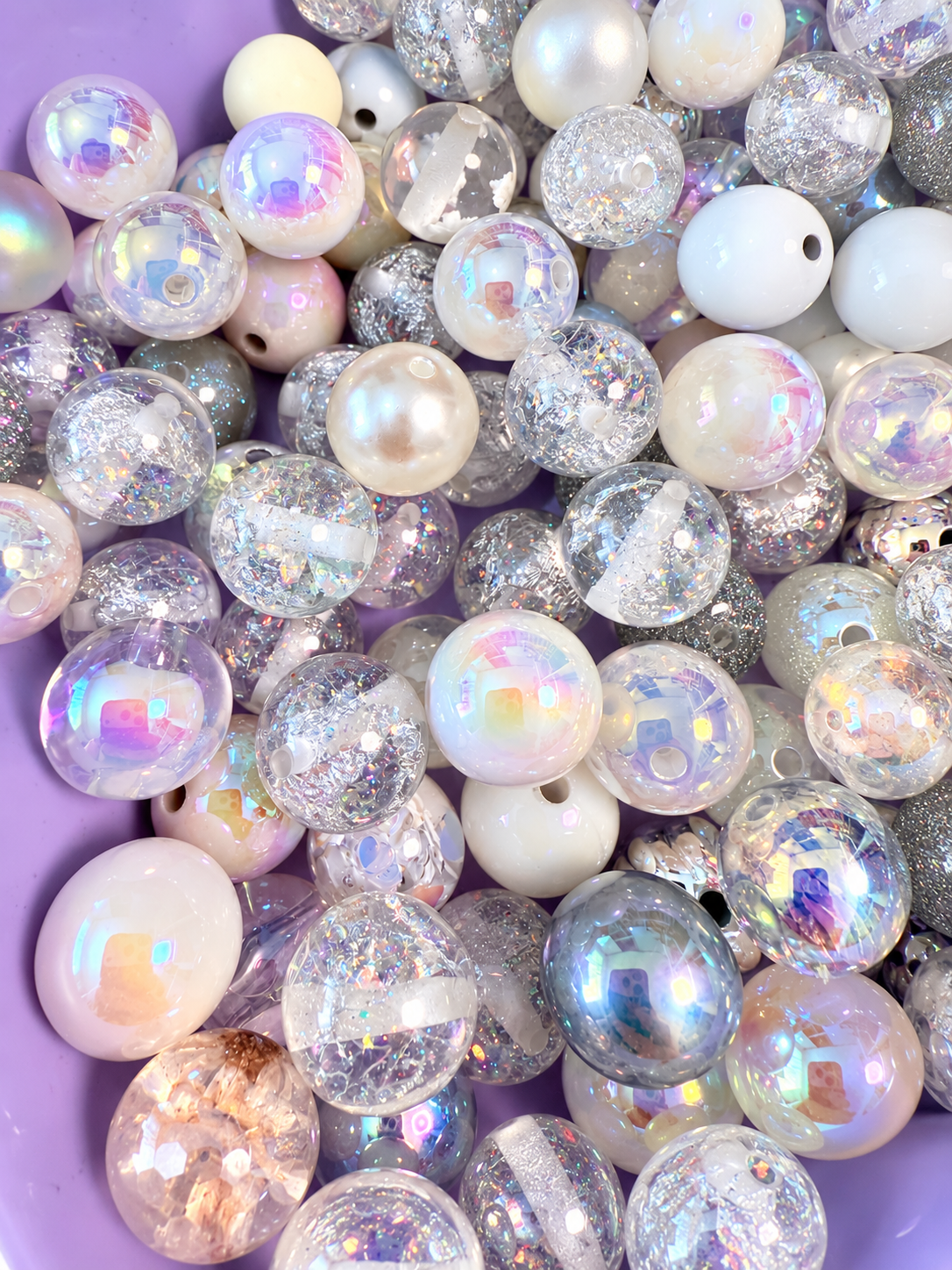 16MM White/Silver Mix Round Beads