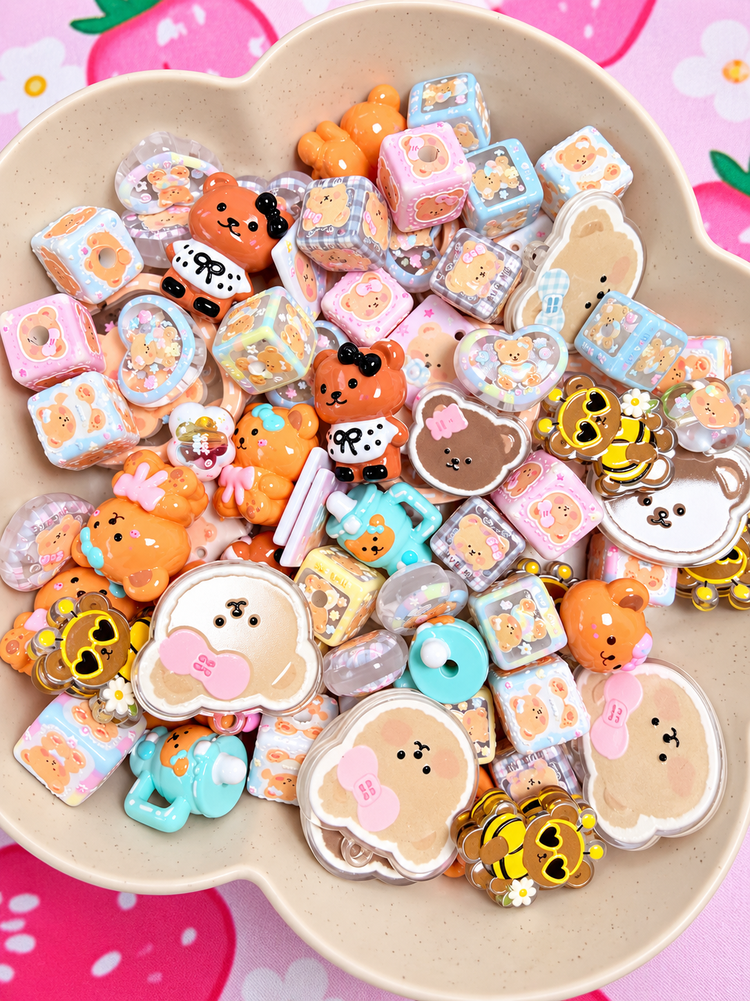 Bear Beads and Pendant Charm Acrylic Mix