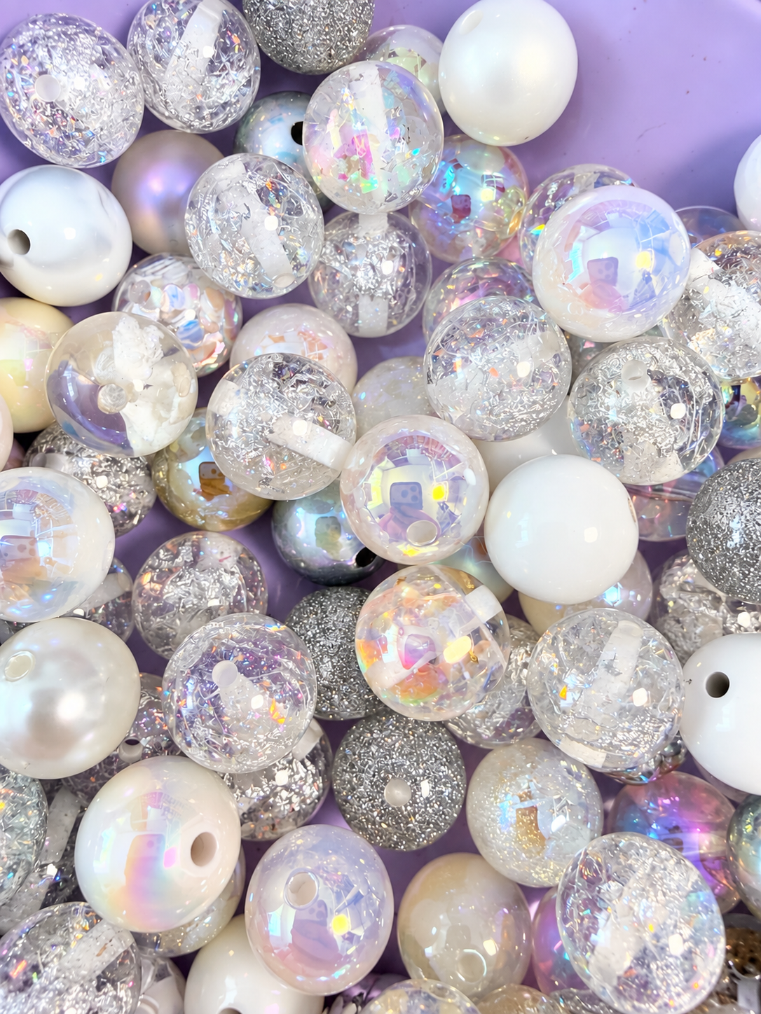 16MM White/Silver Mix Round Beads