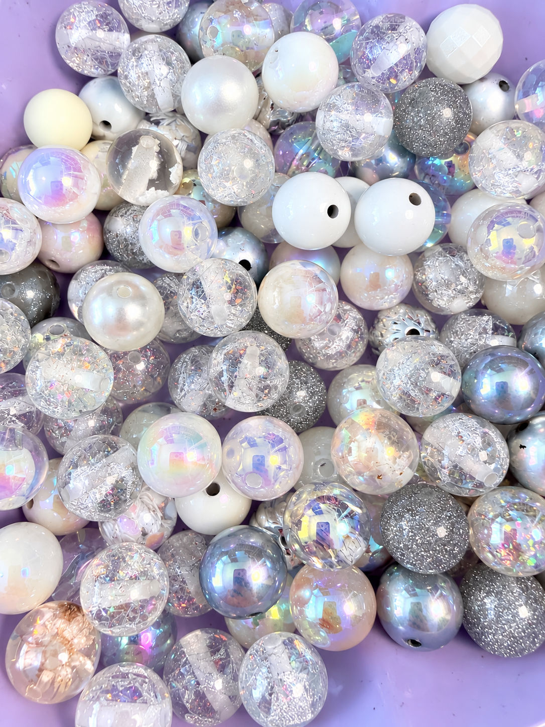 16MM White/Silver Mix Round Beads
